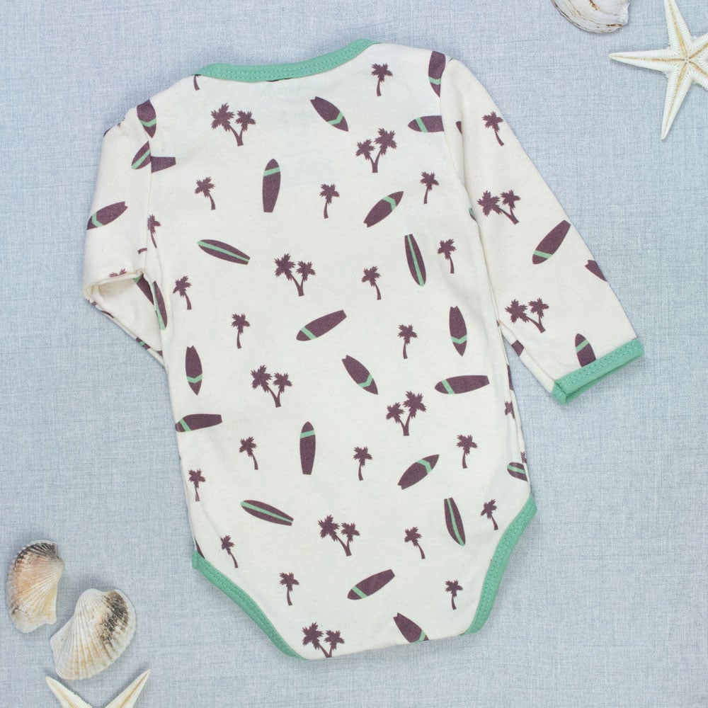 Body Bebê Creme Manga Longa - Estampa Surfista Tropical