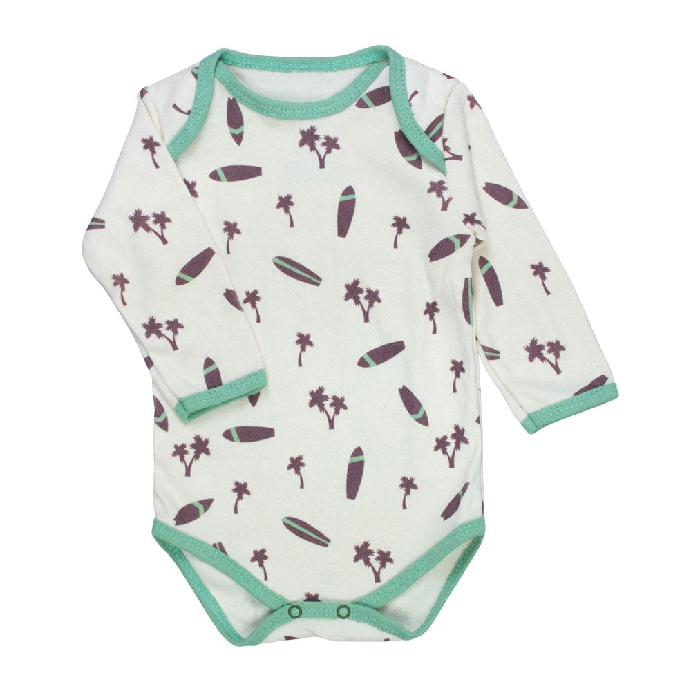 Body Bebê Creme Manga Longa - Estampa Surfista Tropical