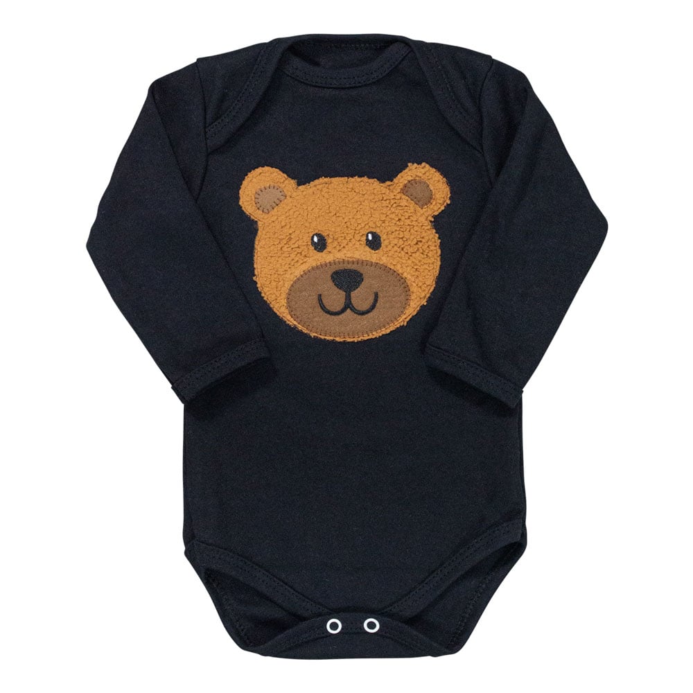 Body Para Bebê Menino Manga Longa Urso Preto