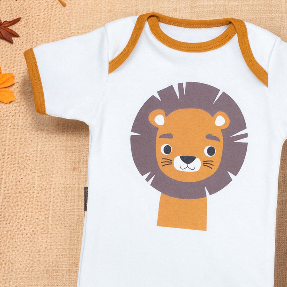 Body Bebê Algodão Verão Leãozinho Creme