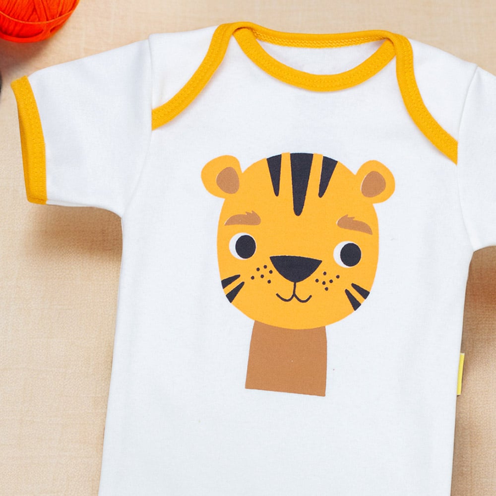 Body Bebê Manga Curta Tigre Creme Conforto E Estilo