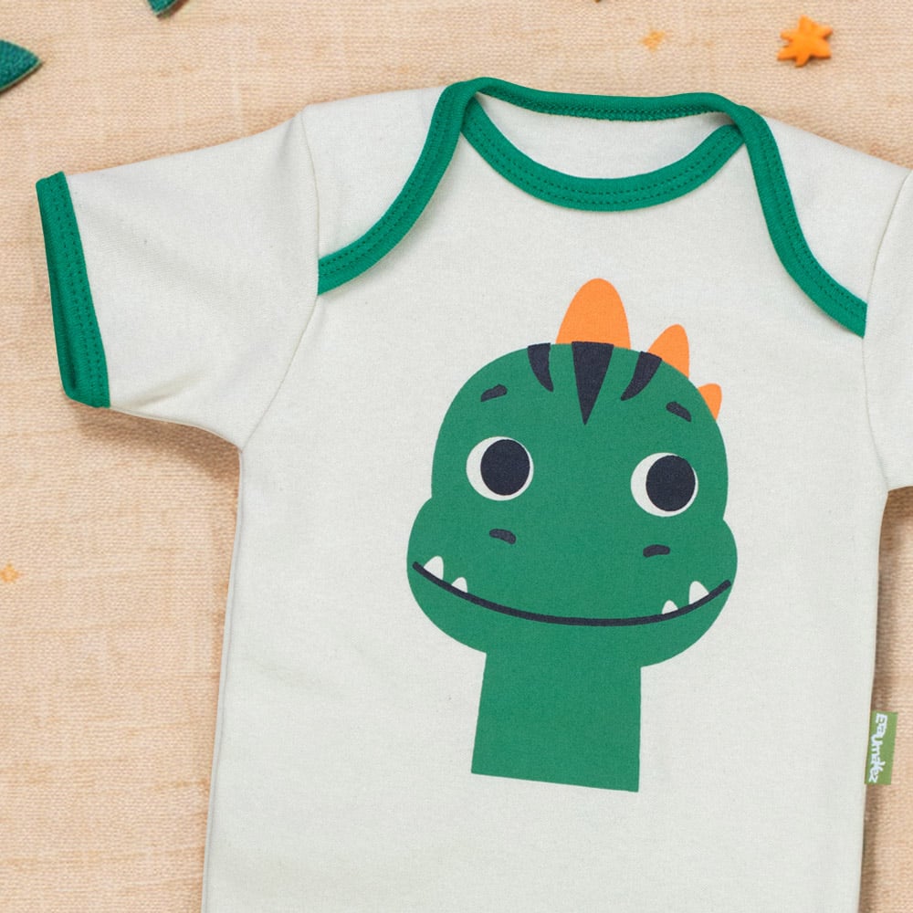 Body Bebê Dino Bege Conforto Para Meninos 0 A 12 Meses