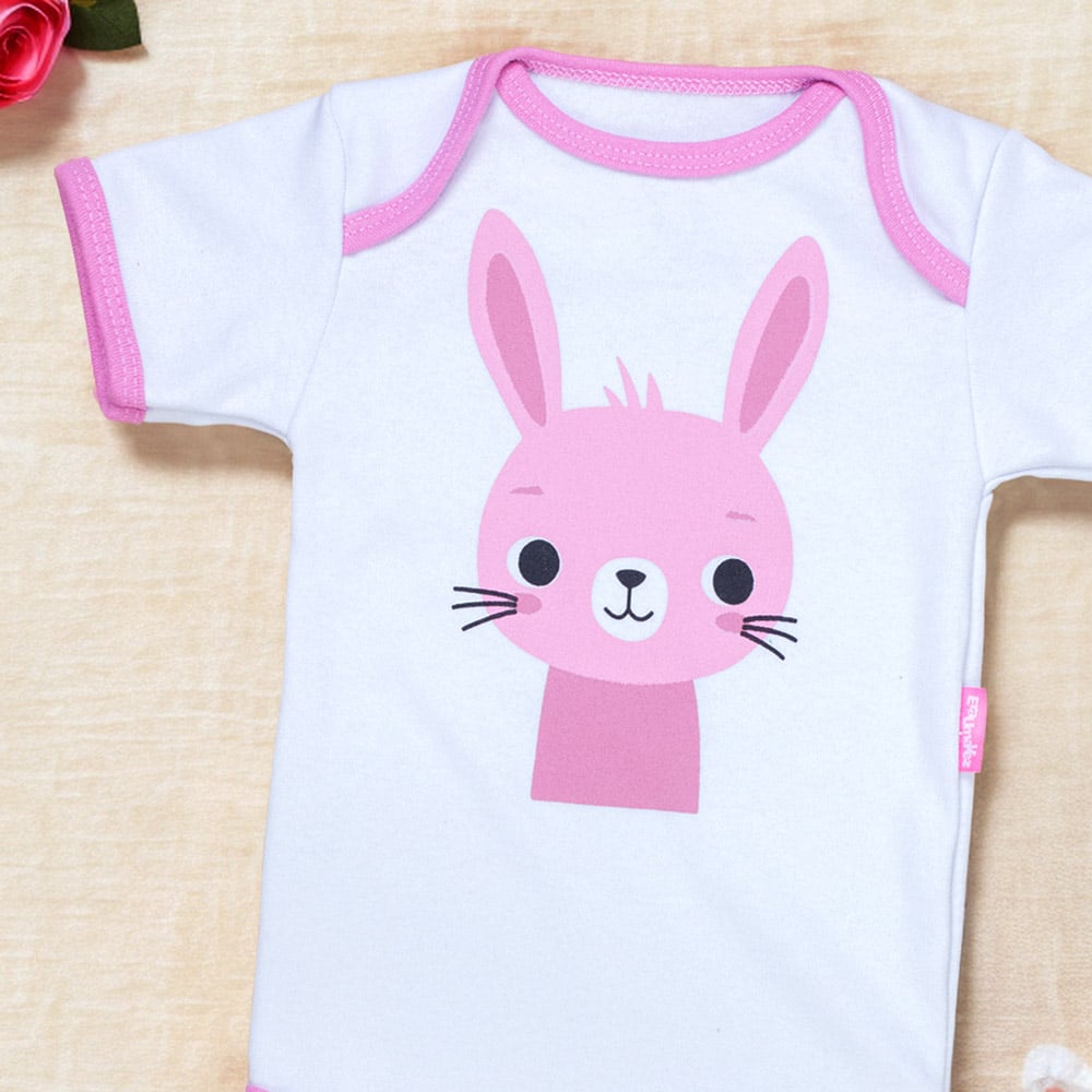 Body Bebê Manga Curta Coelhinha Branco Encanto Para Menina