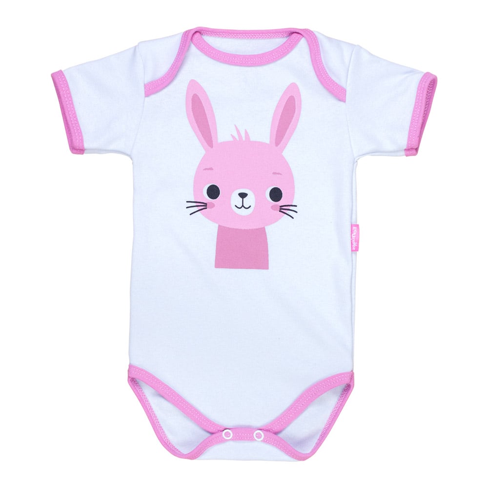 Body Bebê Manga Curta Coelhinha Branco Encanto Para Menina