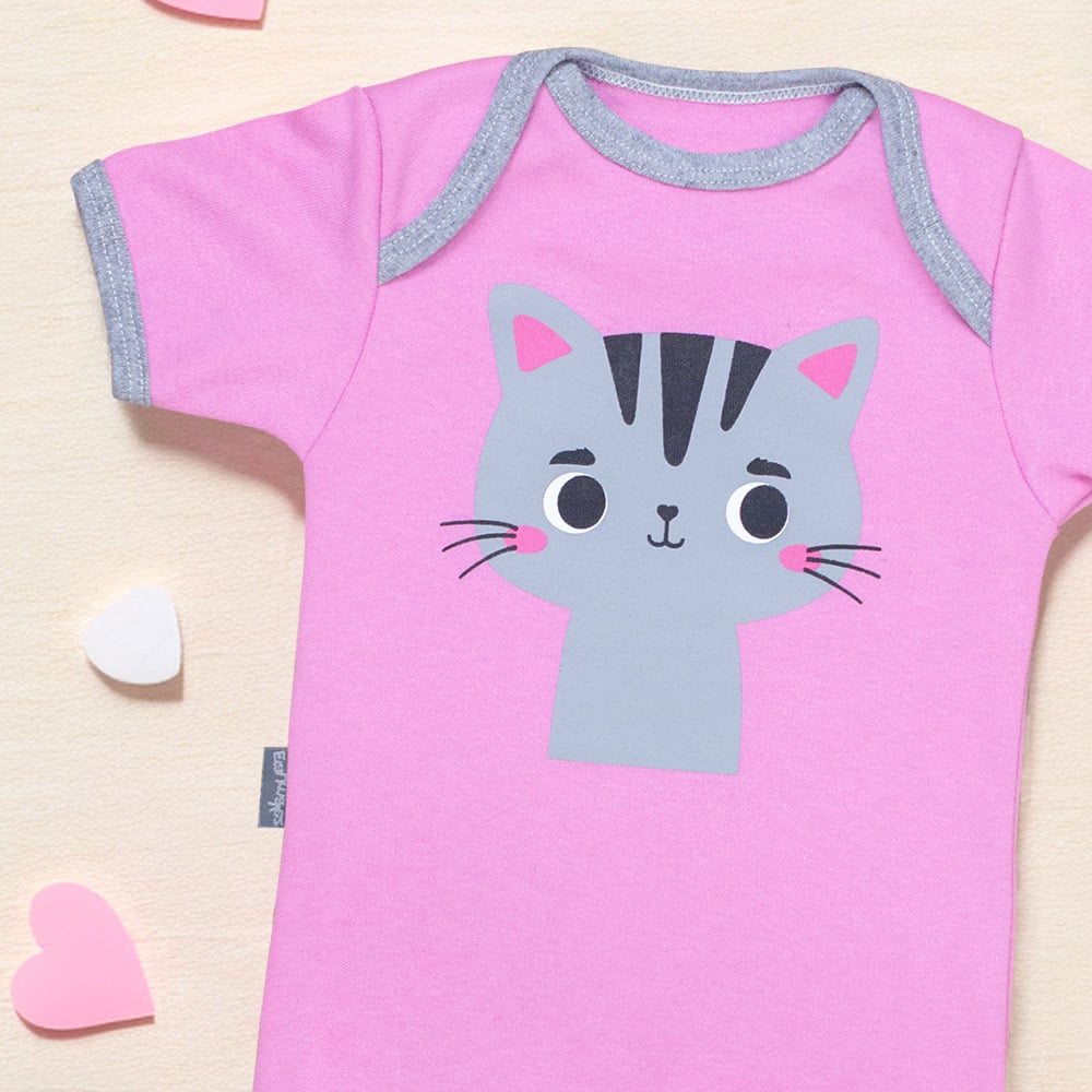 Body Bebê Rosa Gatinha Para Meninas De 0 A 12 Meses