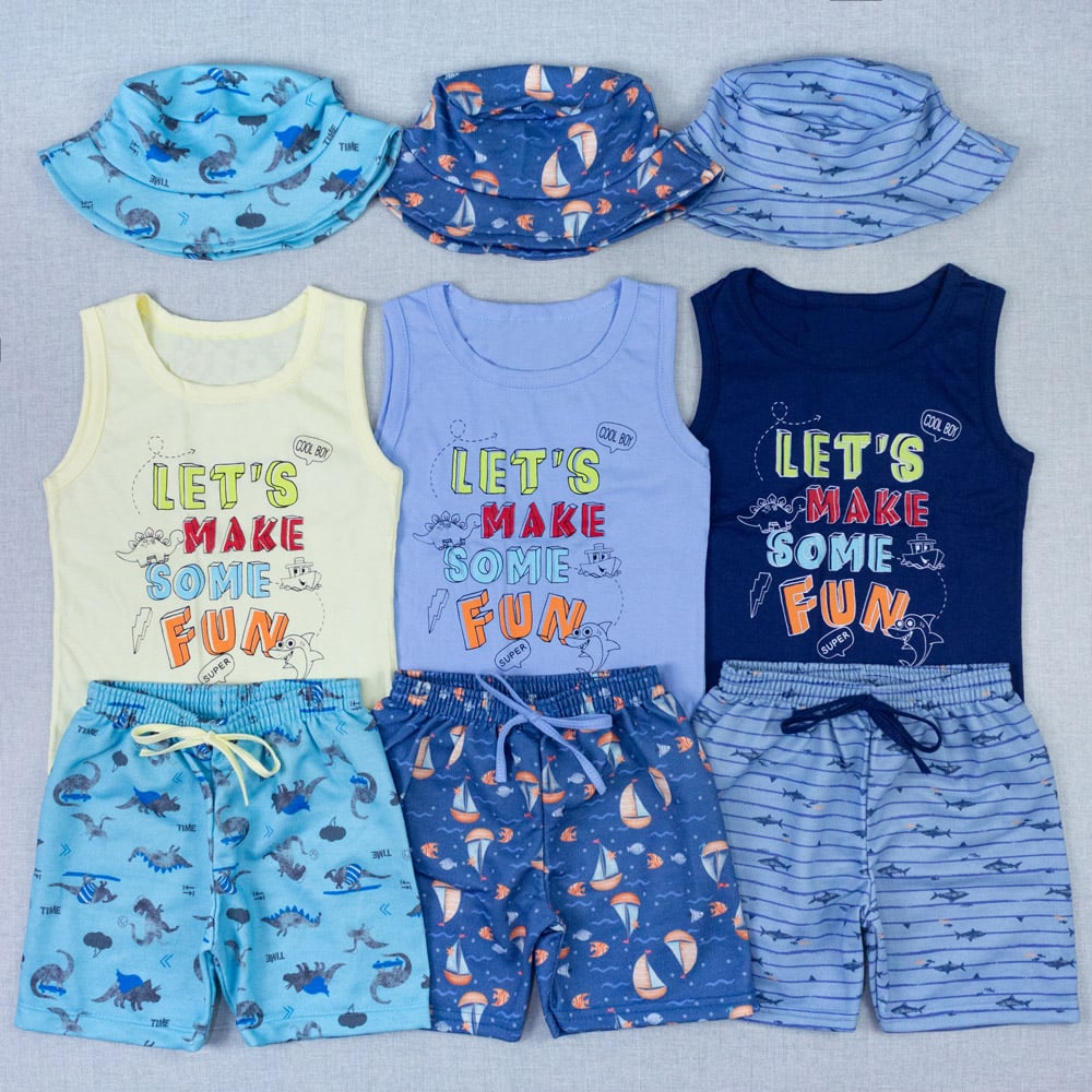 Kit Infantil Regata Bermuda Chapéu Diversão Completa No Verão