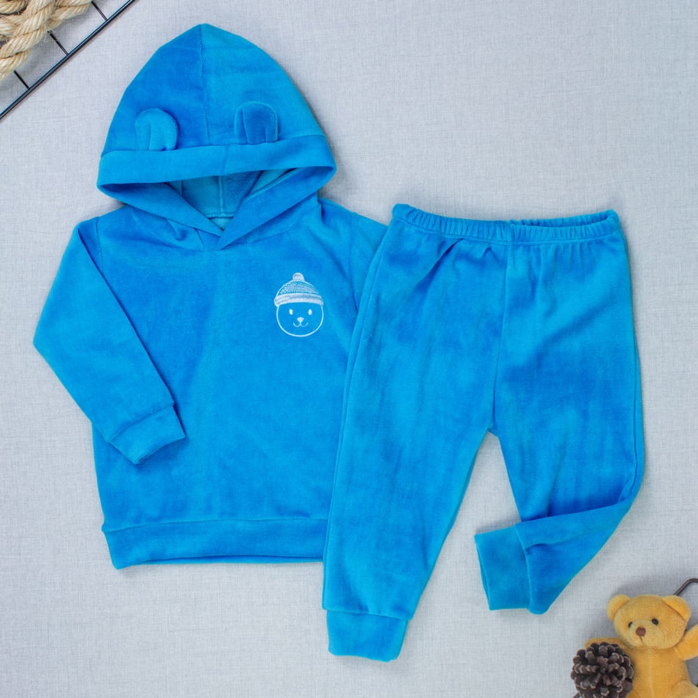 Conjunto Plush Bebê Menino Blusa Com Capuz E Calça