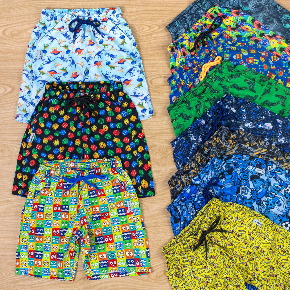 Kit 3 Bermudas Infantil Para Praia Verão Tactel Leve