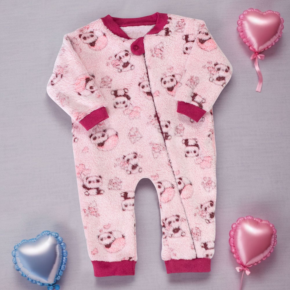 Macacão Longo Bebê Pelúcia Com Zíper Frontal Era Uma Vez