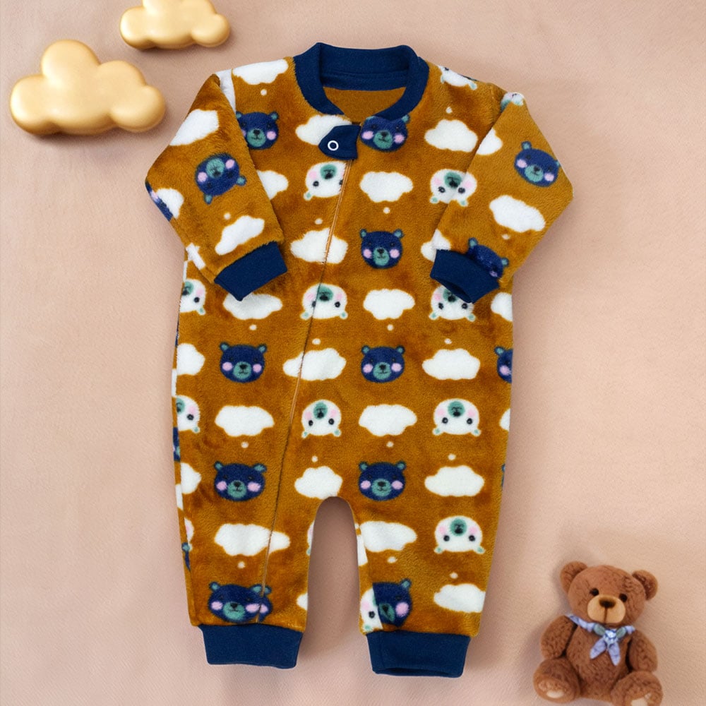 Macacão Peluciado Bebê Menino Ursinhos Nas Nuvens Caramelo