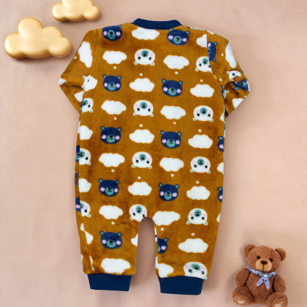 Macacão Peluciado Bebê Menino Ursinhos Nas Nuvens Caramelo