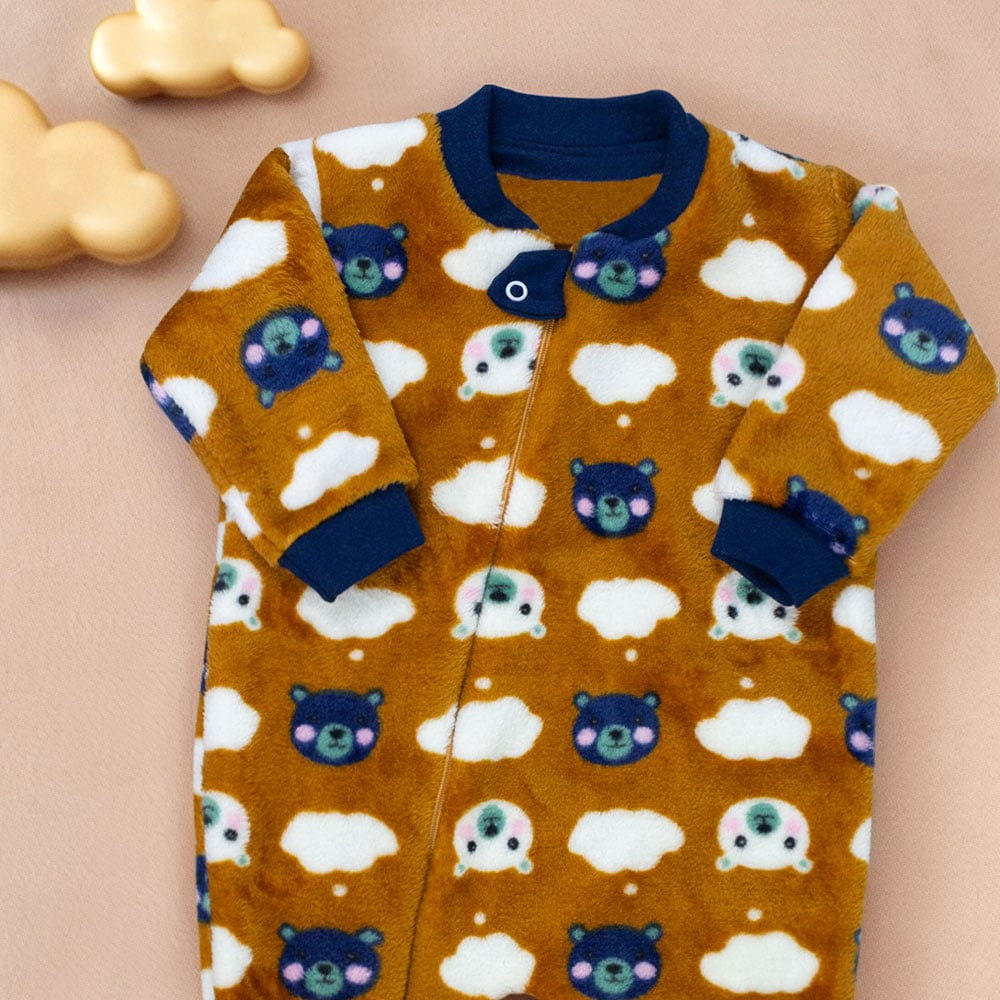 Macacão Peluciado Bebê Menino Ursinhos Nas Nuvens Caramelo