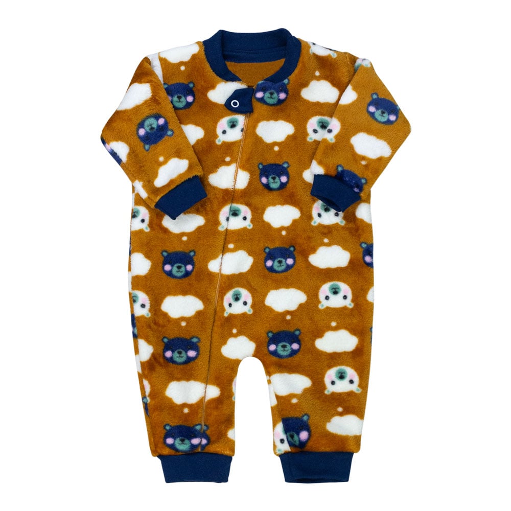Macacão Peluciado Bebê Menino Ursinhos Nas Nuvens Caramelo