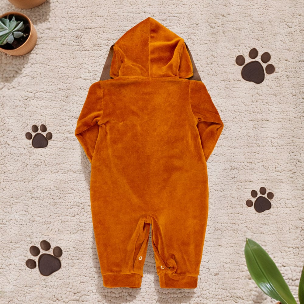 Macacão Longo Plush Bebê - Capuz Bordado Cão Caramelo