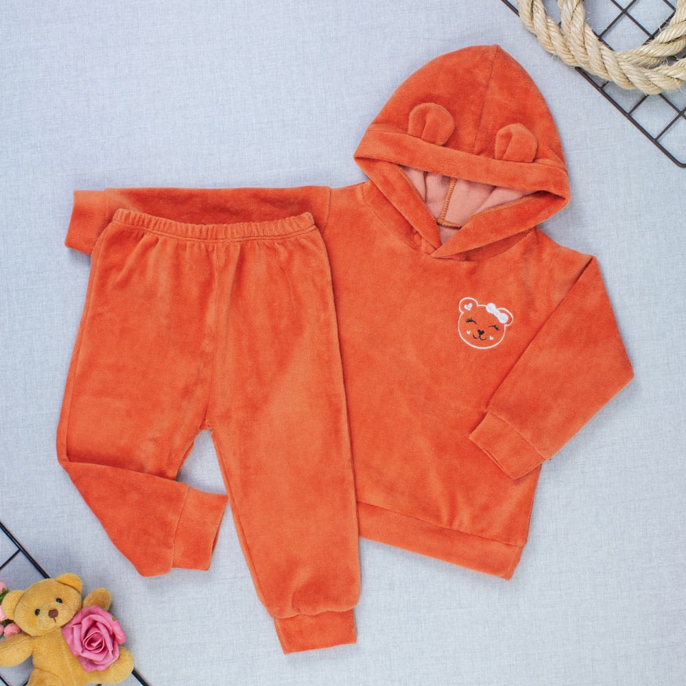 Conjunto Plush Bebê Menina Blusa Com Capuz E Calça