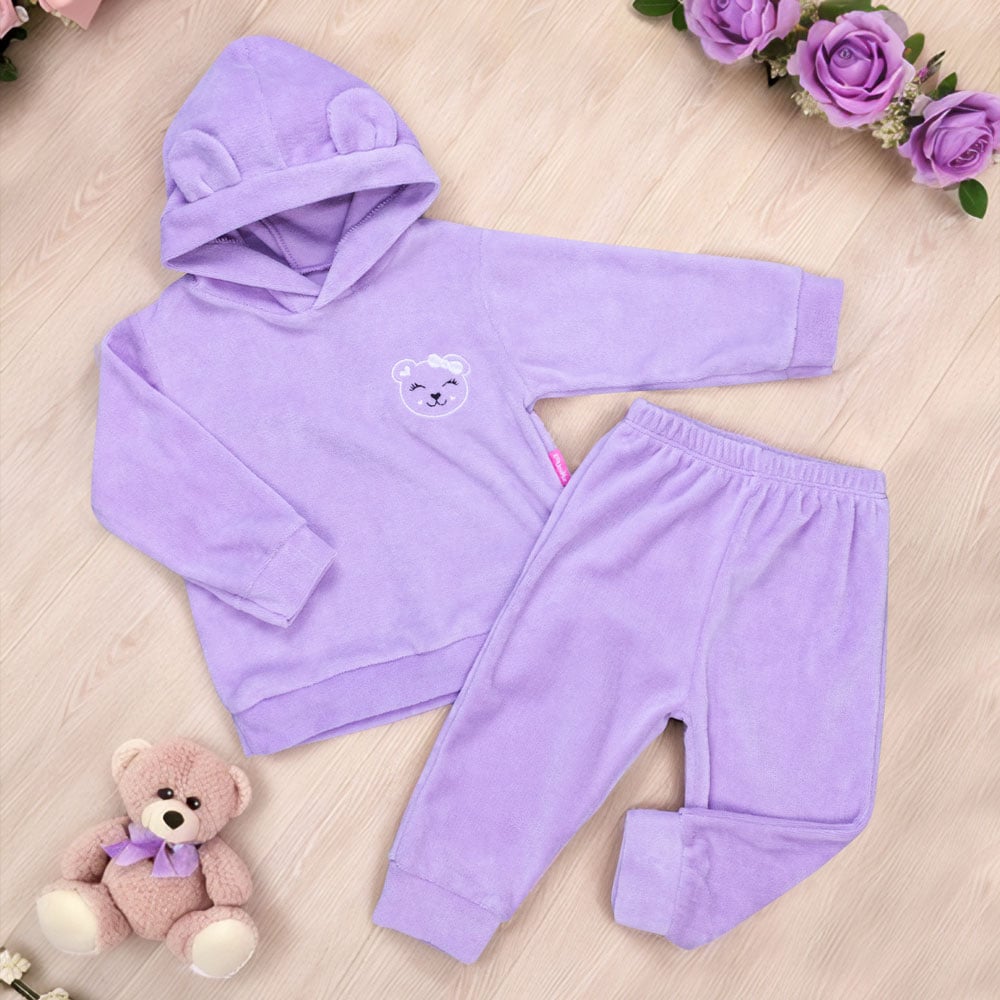 Conjunto Plush Bebê Menina Blusa Com Capuz E Calça