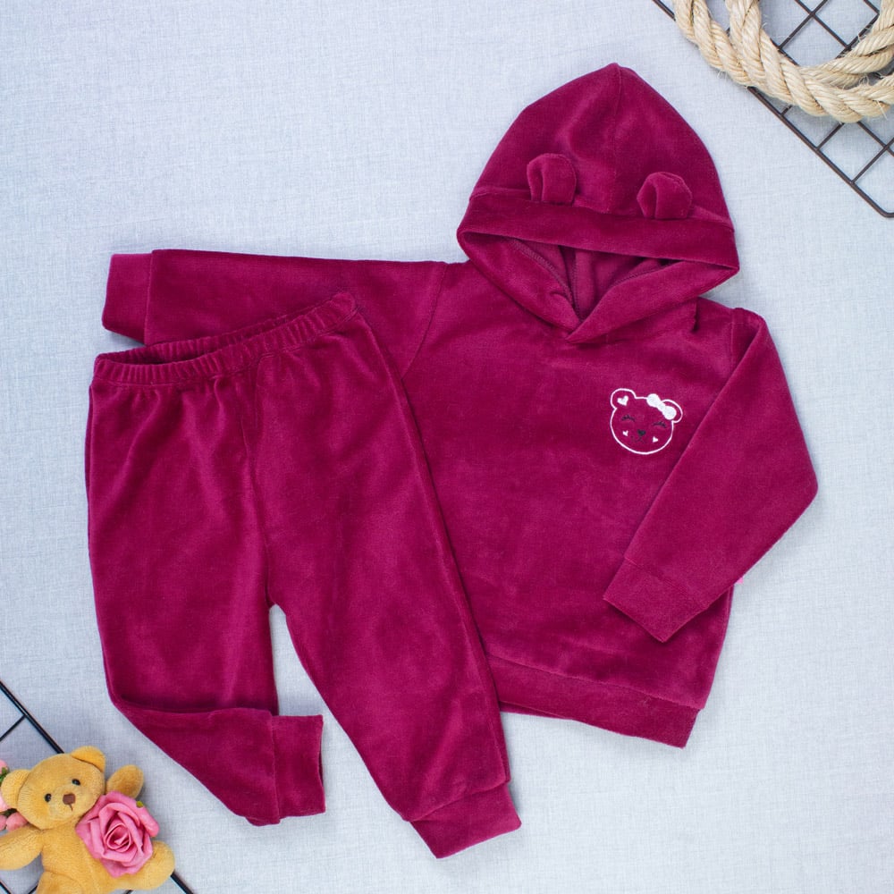 Conjunto Plush Bebê Menina Blusa Com Capuz E Calça