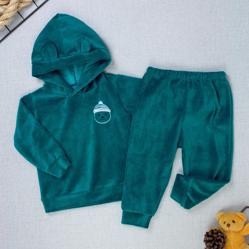 Conjunto Plush Bebê Menino Blusa Com Capuz E Calça