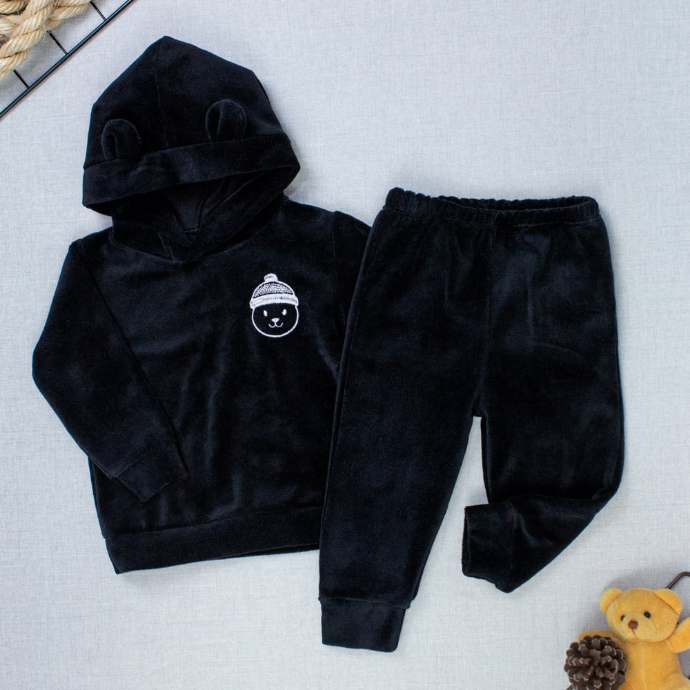 Conjunto Plush Bebê Menino Blusa Com Capuz E Calça