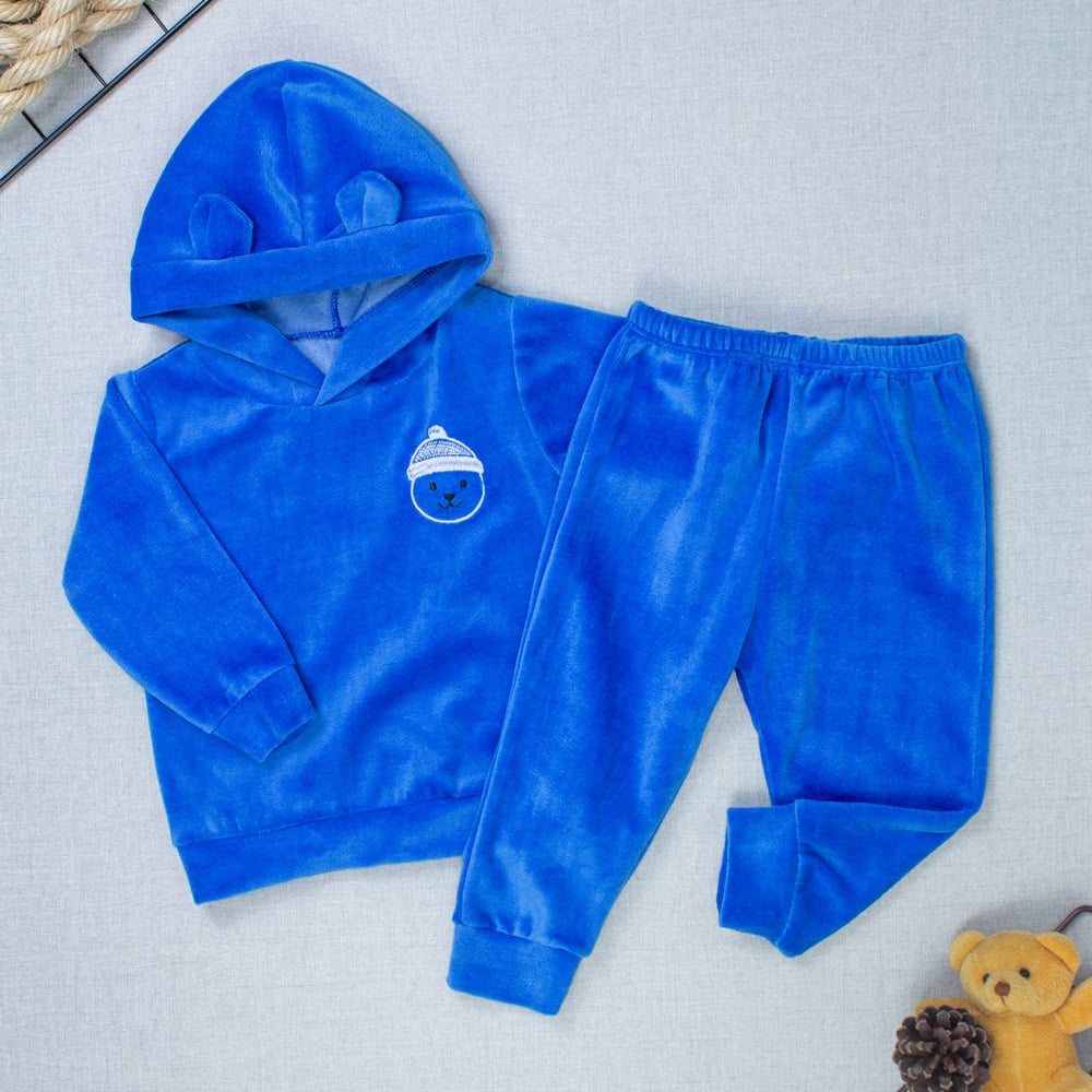 Conjunto Plush Bebê Menino Blusa Com Capuz E Calça