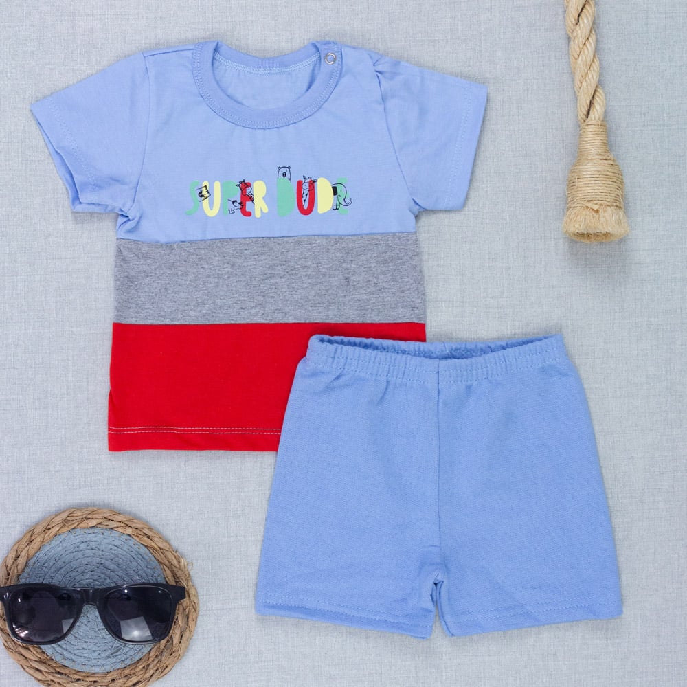 Conjunto Bebê Menino Verão Feliz Camiseta Estampada Bermuda