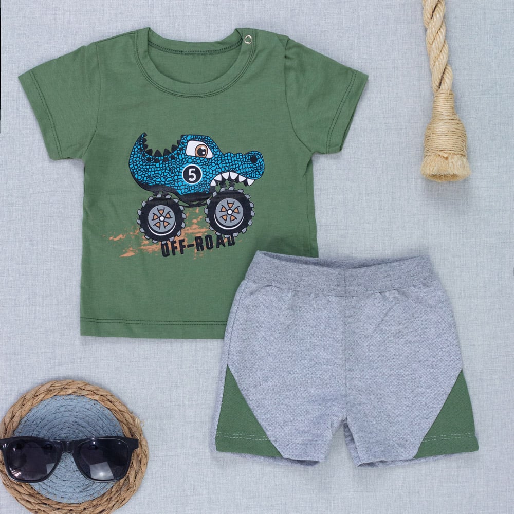 Conjunto Bebê Menino Verão Feliz Camiseta Estampada Bermuda