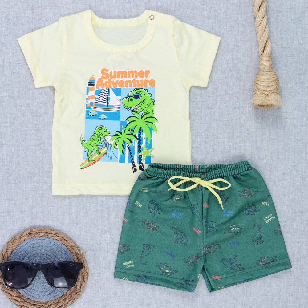 Conjunto Bebê Menino Verão Feliz Camiseta Estampada Bermuda
