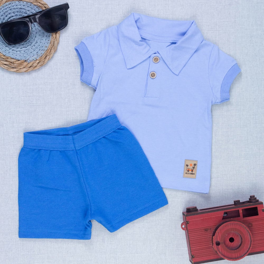 Conjunto Bebê Gola Polo Manga Curta Bermuda Look Verão Menino