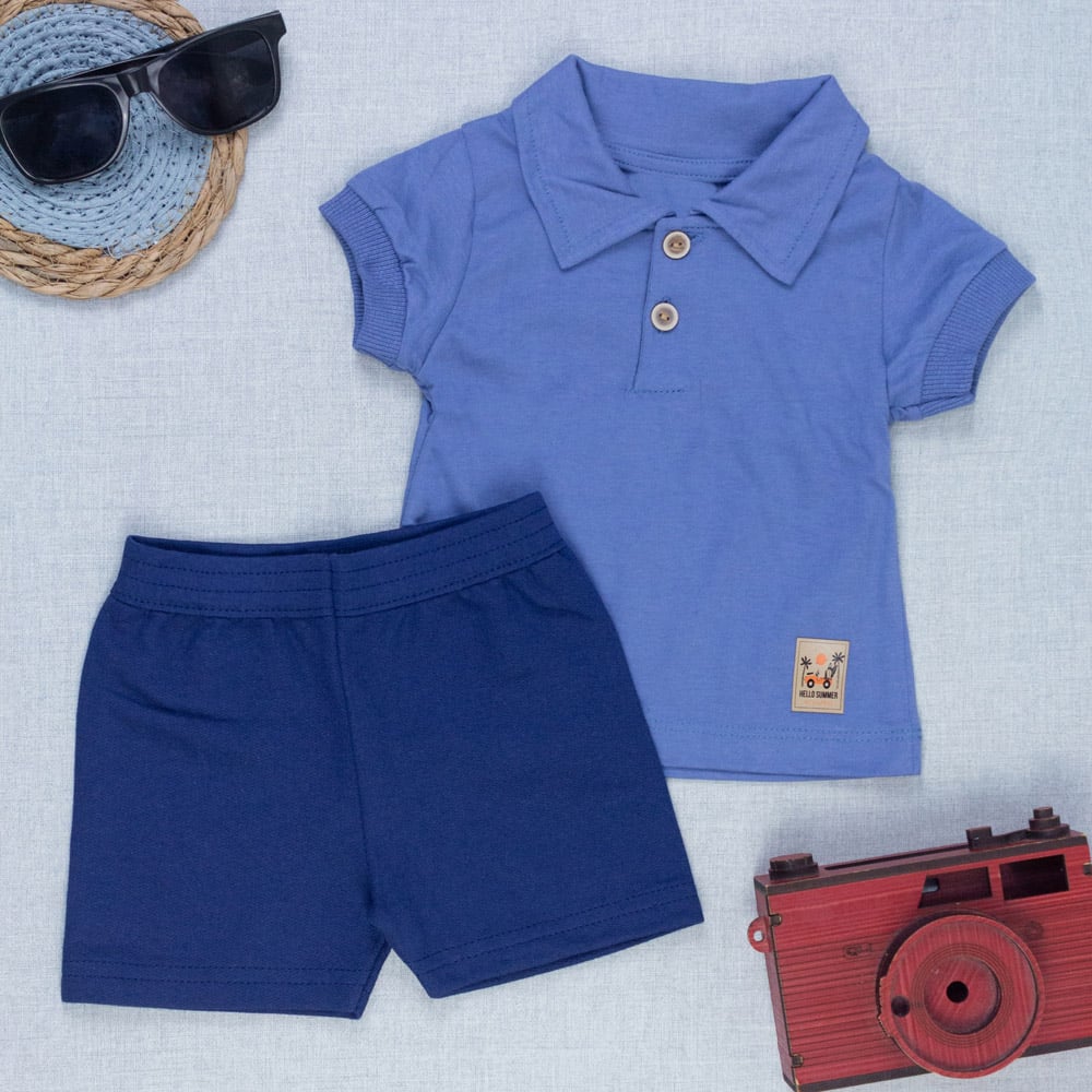 Conjunto Bebê Gola Polo Manga Curta Bermuda Look Verão Menino