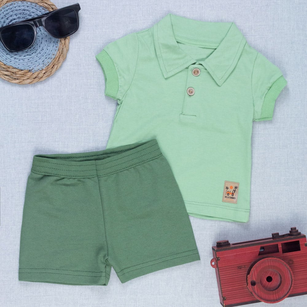 Conjunto Bebê Gola Polo Manga Curta Bermuda Look Verão Menino