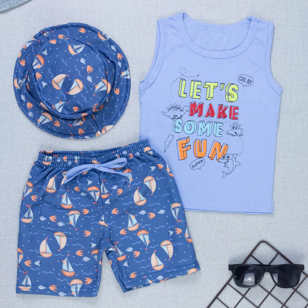 Kit Infantil Regata Bermuda Chapéu Diversão Completa No Verão