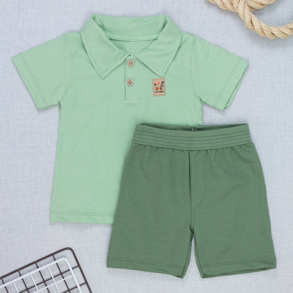 Conjunto Polo Infantil Com Bermuda Elegância E Frescor