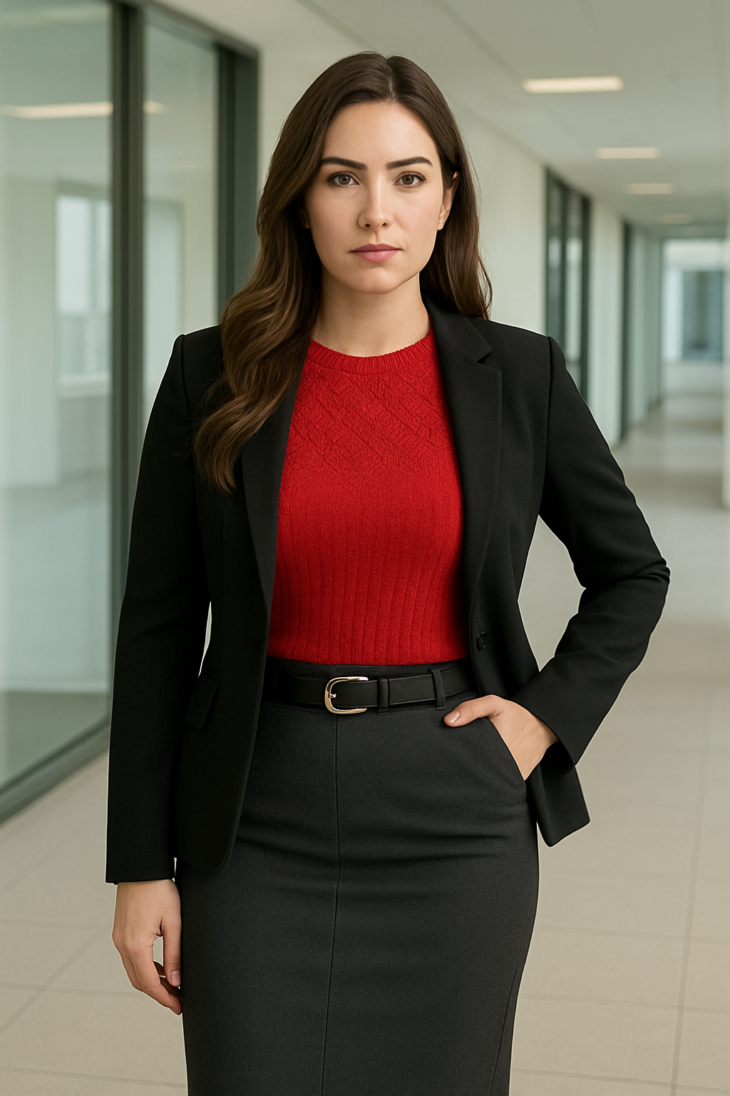 Blusa Tricô Feminina Gola Alta Vitrine Collection Manga Curta Vermelha