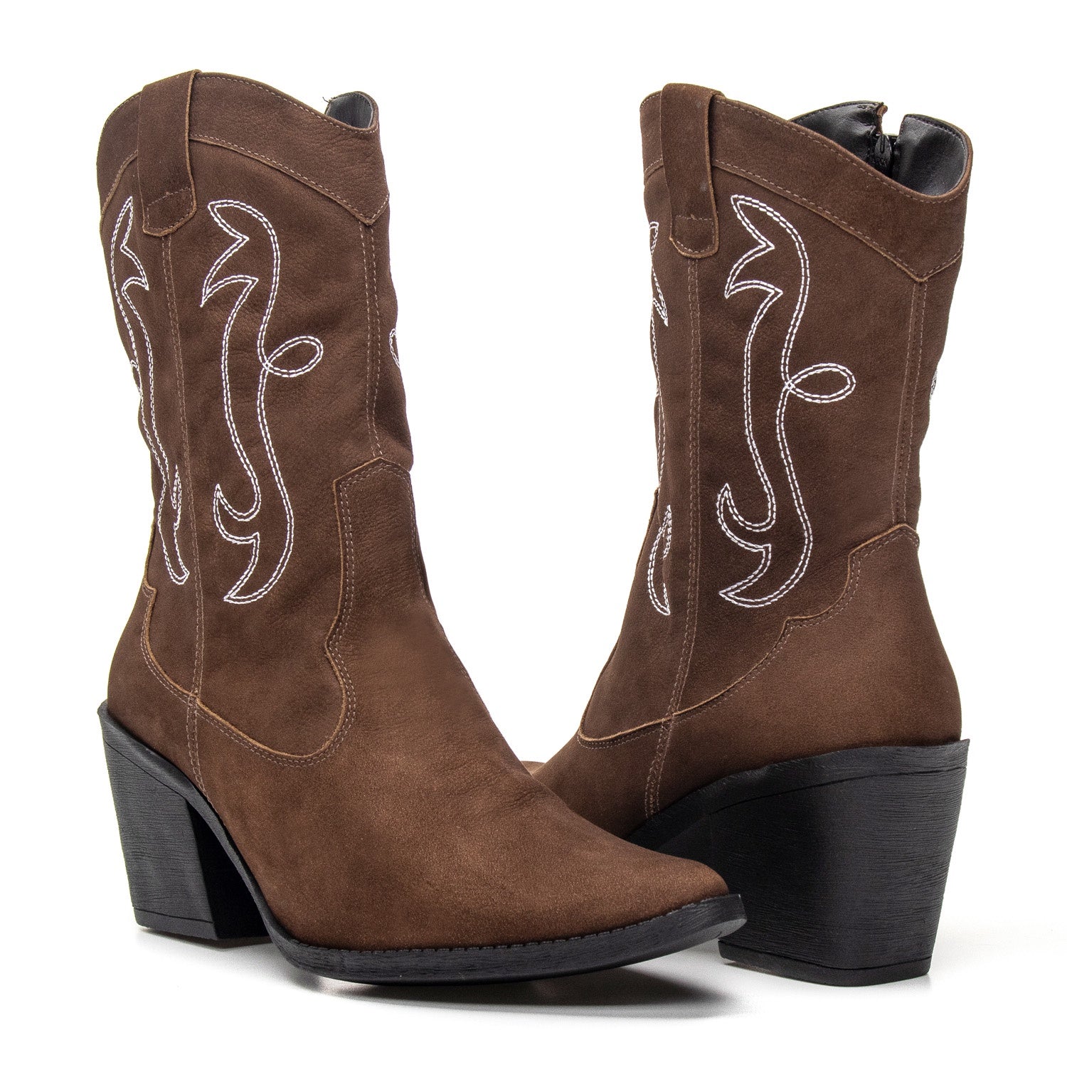 Bota Texana Feminina Bárbara Barros Couro Legítimo Castor Cano Médio