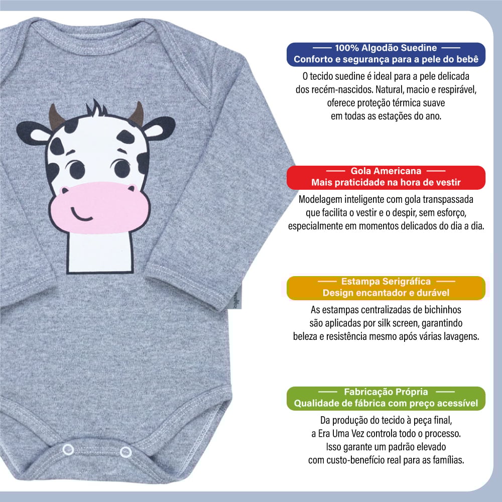 Body Manga Longa Bebê Bichinhos Carinhosos