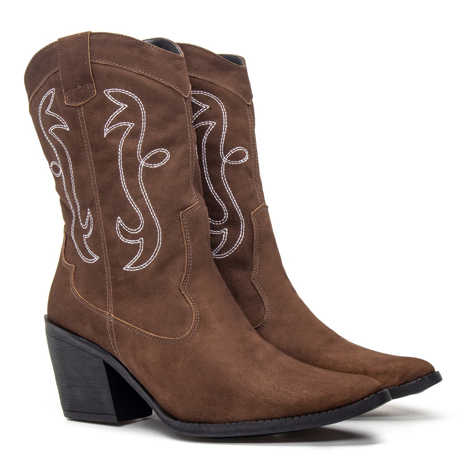 Bota Texana Feminina Bárbara Barros Couro Legítimo Castor Cano Médio