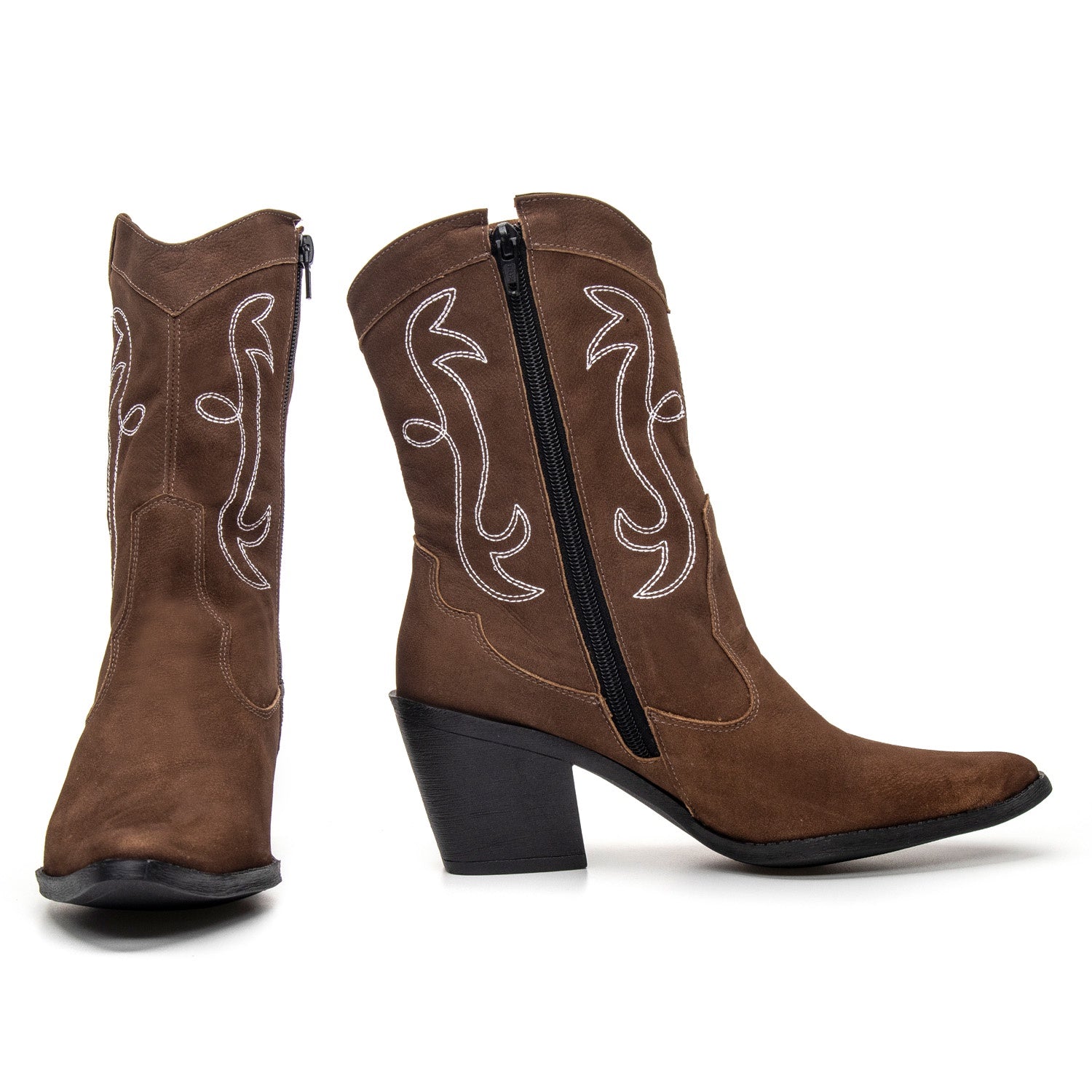 Bota Texana Feminina Bárbara Barros Couro Legítimo Castor Cano Médio