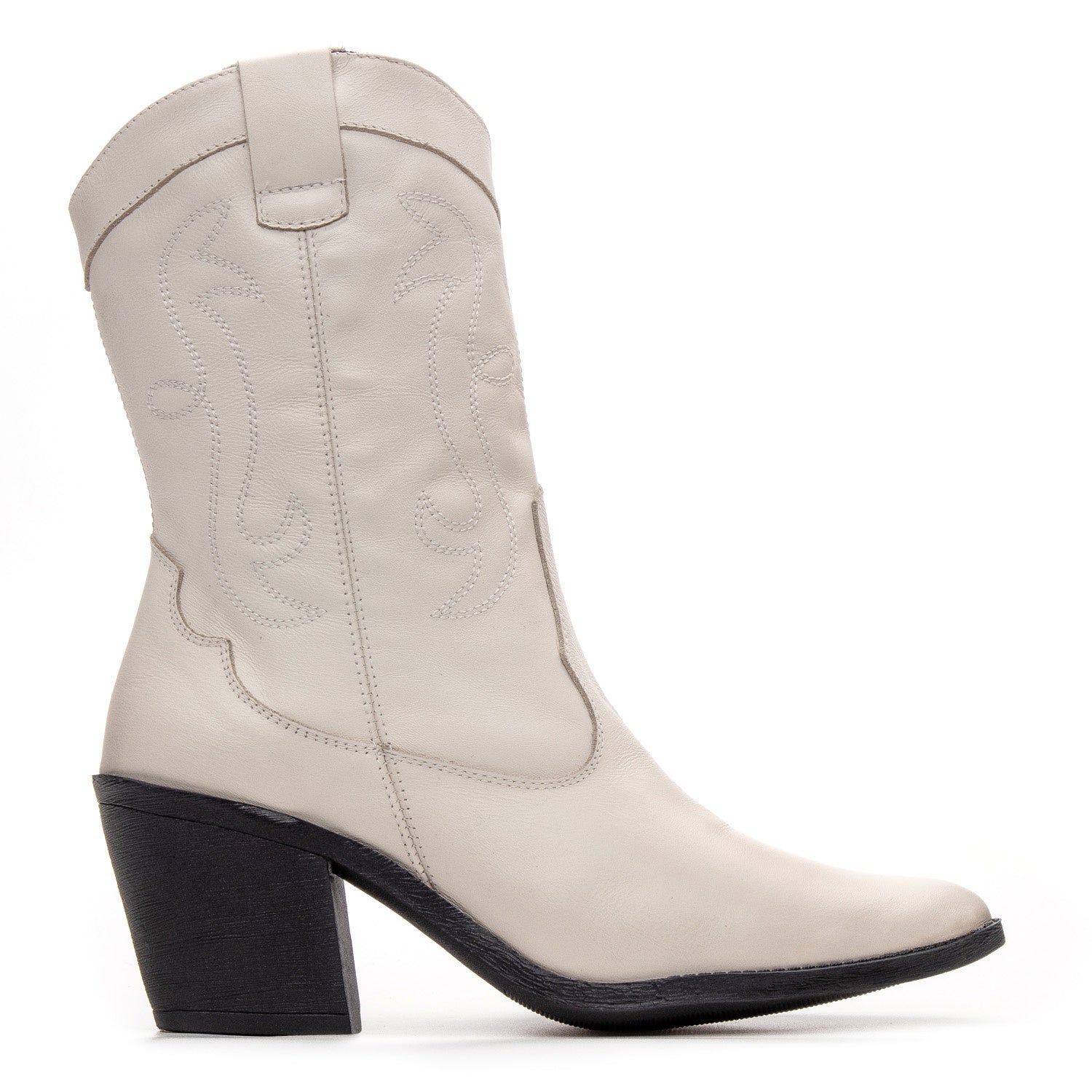 Bota Texana Feminina Bárbara Barros Couro Legítimo Off White Cano Médio